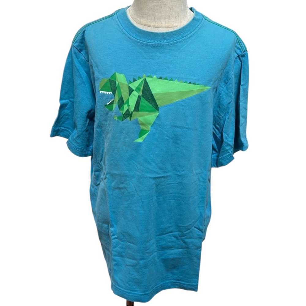 🦖 Hanna Andersson Blue Tee 100% Cotton: Green Geometric Dinosaur Graphic Playful